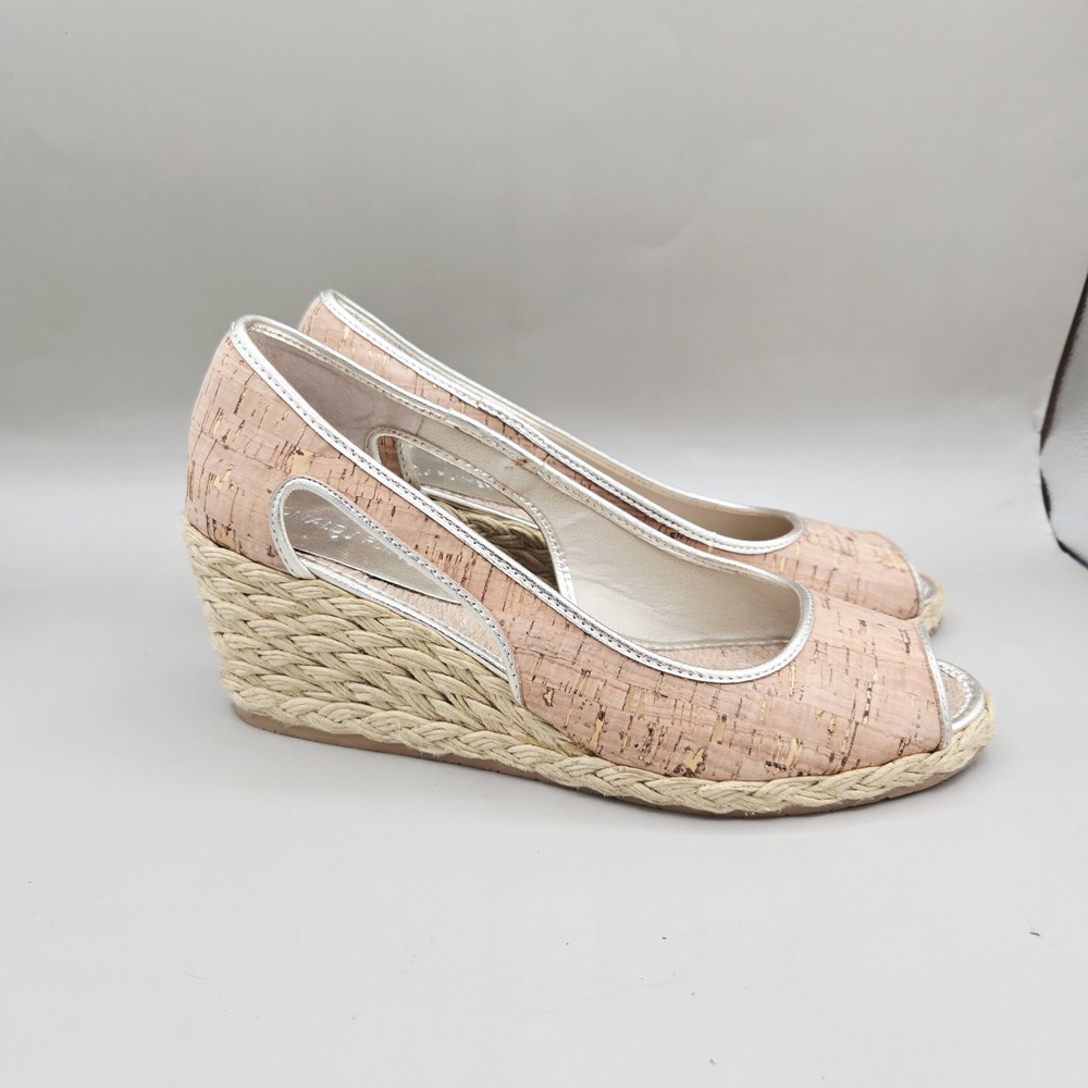Donald Pliner Charlot‎ Women 7 M Open Toe Cork Wedge Pump Shoes Cut Out Sides